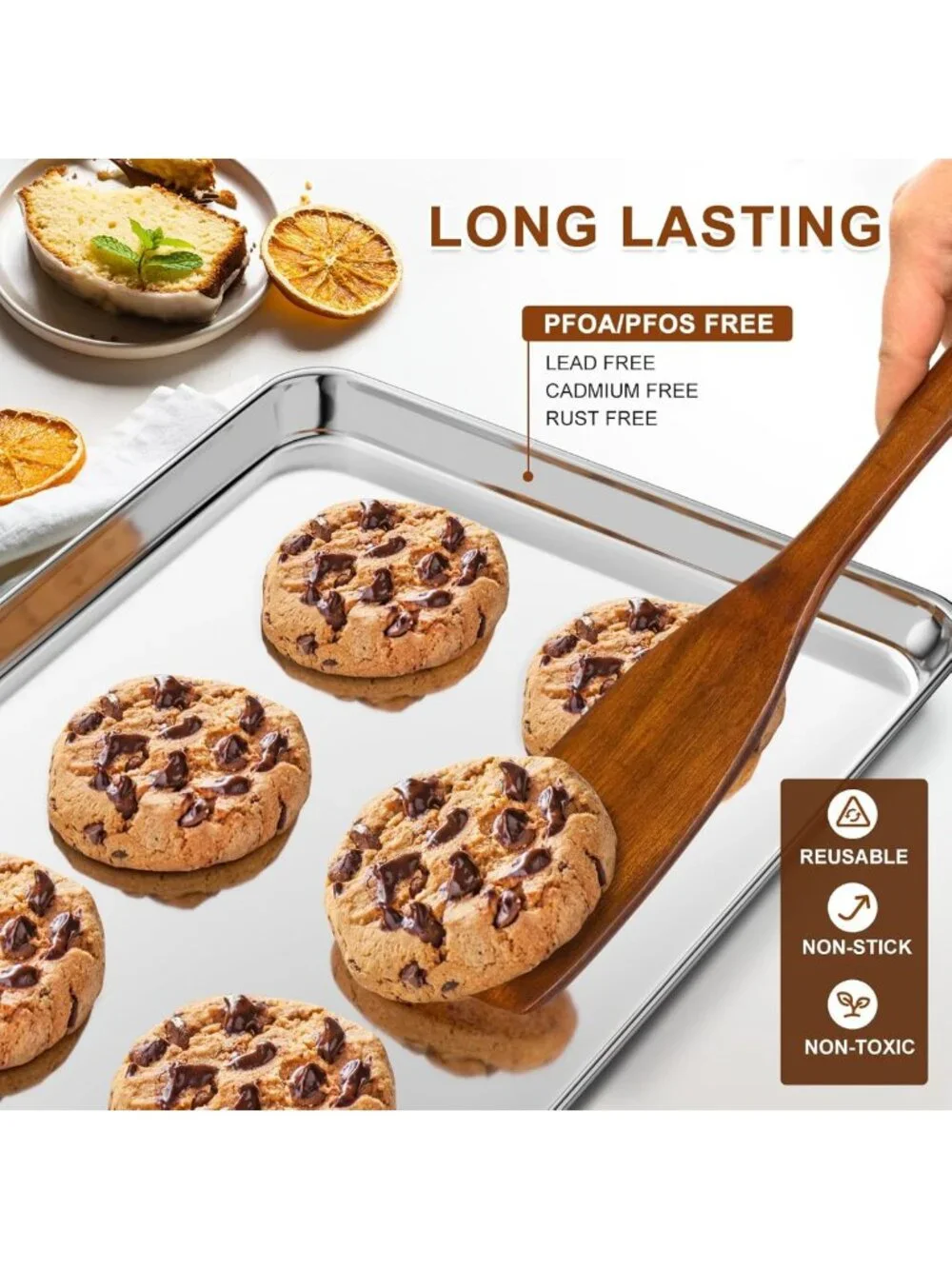 Set of 3 Stainless Steel Baking Sheets - Heavy Duty, Nonstick, Rust Resistant